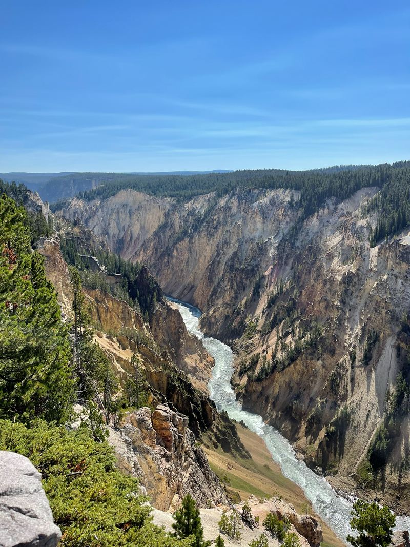 A river winding through a deep canyon with steep, pale walls